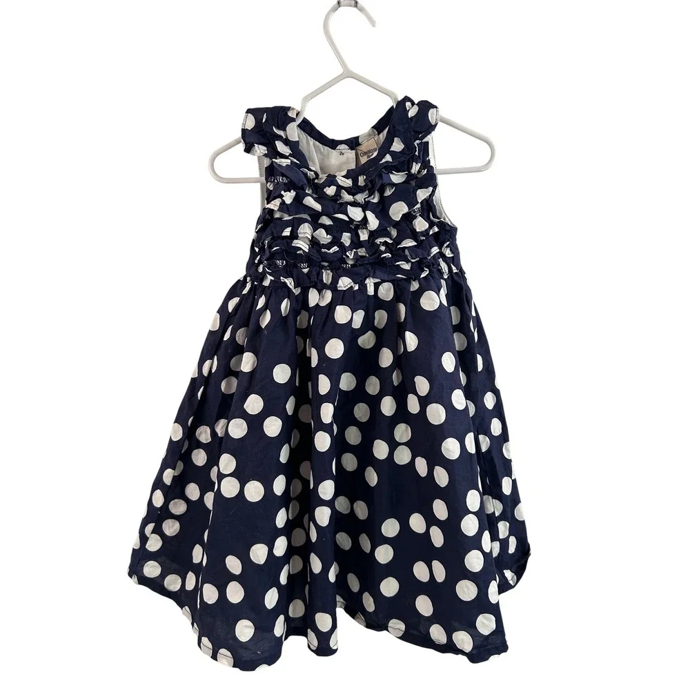 OshKosh B'gosh Polka Dot Dress 2T Navy Blue Ruffle Sleeveless Toddler Girls
